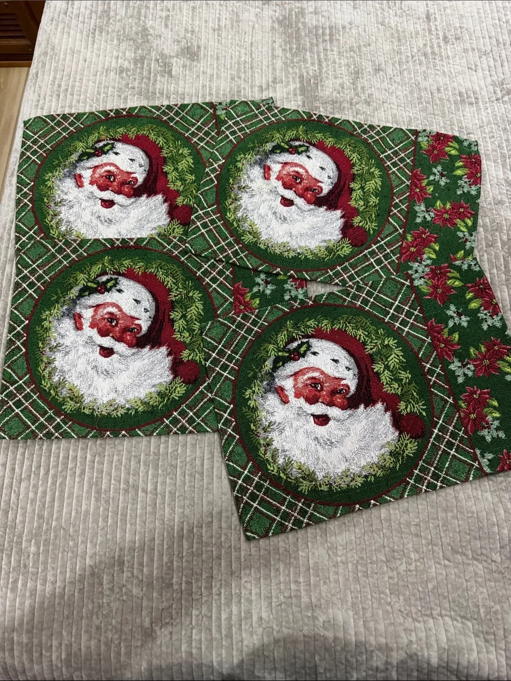 Festive Santa Placemat Set - Green Christmas Tapestry